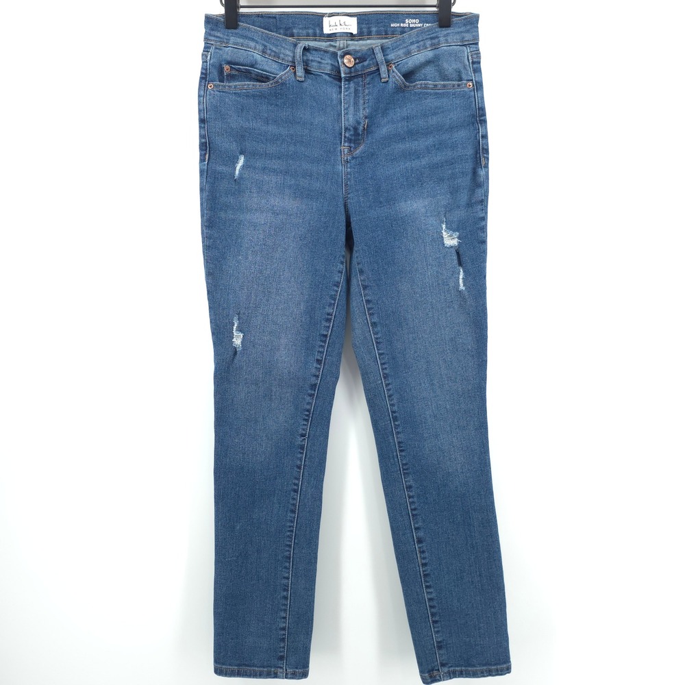 Nicole Miller Womens Jeans Soho High Rise Skinny Crop 4 Blue Distressed Denim
